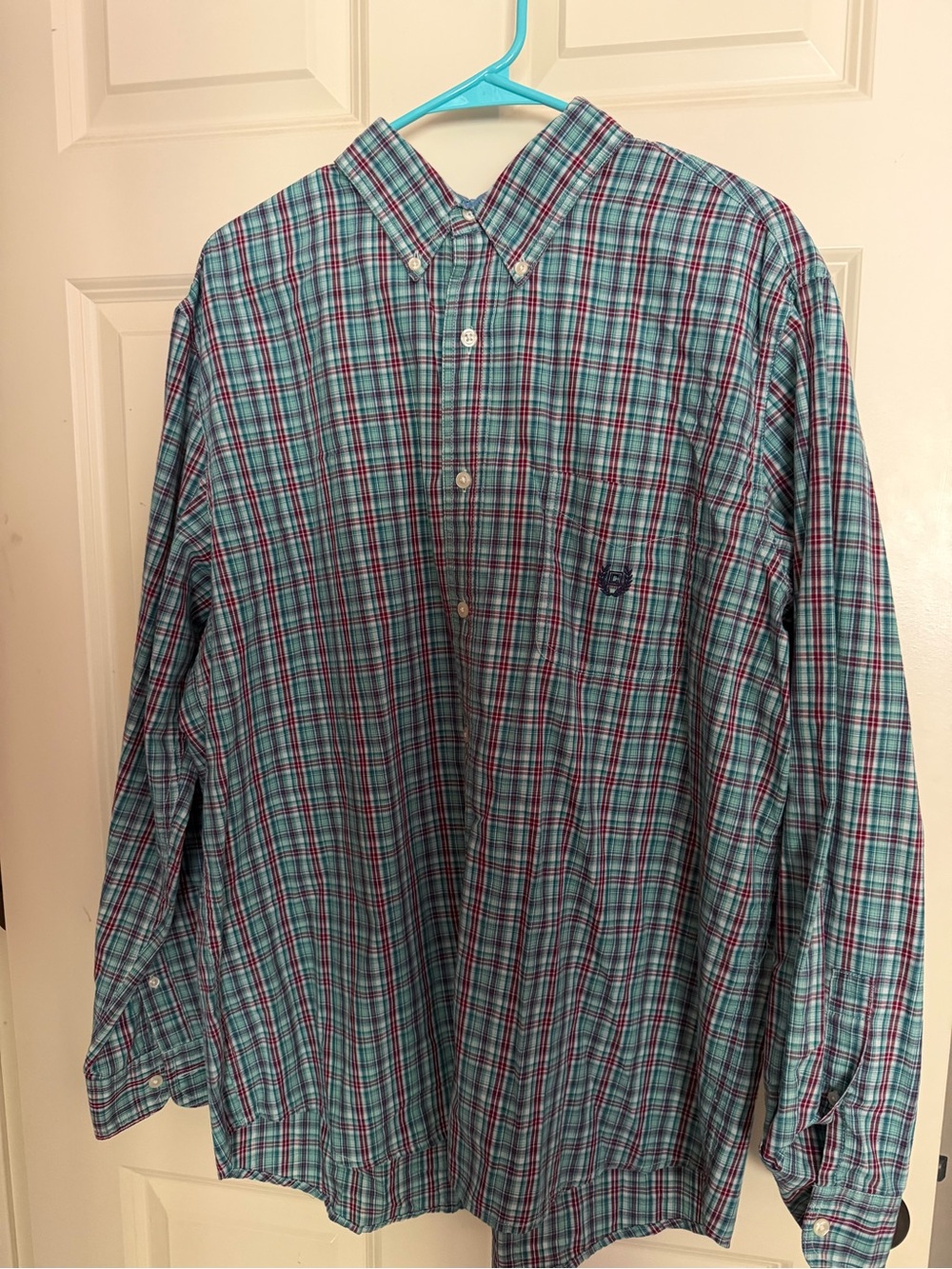 Chaps Teal & Burgundy Plaid Button-Down Shirt